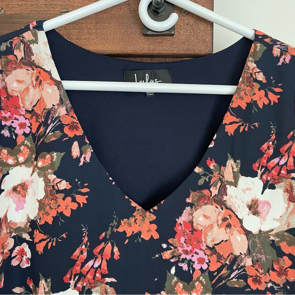 Lulu's Shift Dress Womens Medium Blue Floral Print Open Arm Slit 3/4 Sleeves - Picture 3 of 10